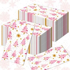 Czj085ピンククリスマスツリークリスマス祝日ロングティッシュパーティー祝日食器パーティー使い捨てティッシュ