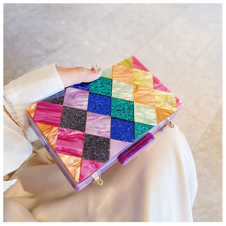 New cross-border foreign trade women's checkered acrylic bag, dinner bag, single-shoulder crossbody wedding and banquet clutch bag undefined