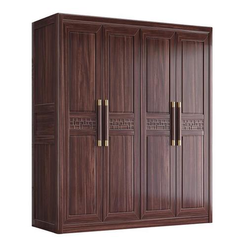 Black gold solid wood wardrobe three, four and five doors modern simple large wardrobe new Chinese style bedroom storage storage cabinet furniture