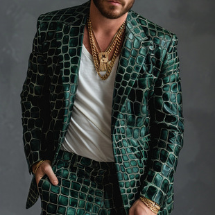 Cross-border men's 3D digital printing suit cos party stage nightclub shiny cool plaid casual style
