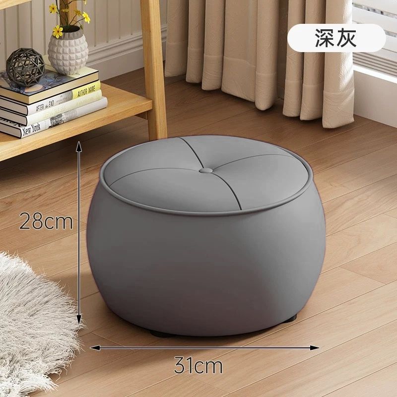 프리미엄 그레이 마이크로파이버 가죽 원형 스툴