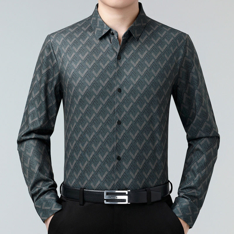 Brand Spring & Fall Shirts Men's Mulberry Silk Business Shirts Professional Casual Anti-Wrinkle Men's Formal Occasion Tops