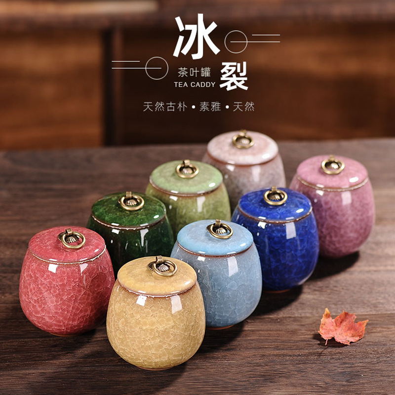 Portable Ice Cracked Glaze Ceramic Purple Sand Small Tea Jar Tea Jar Tea Box Pu'Er Sealed Jar