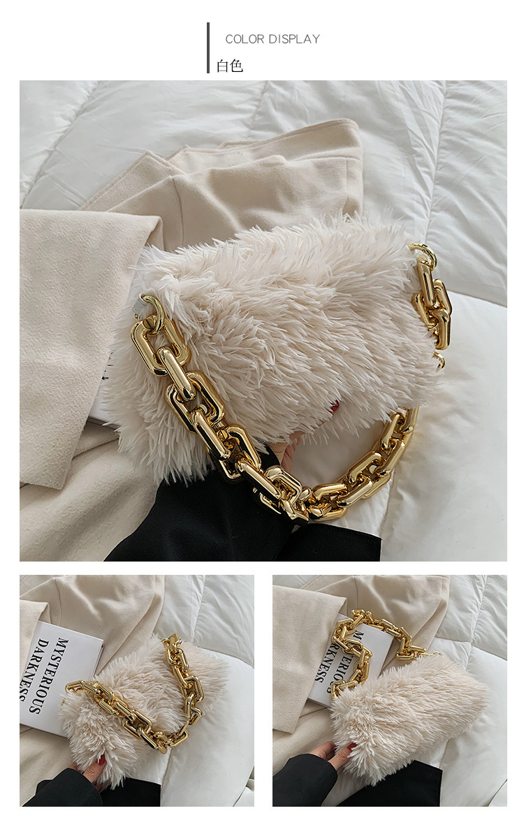 Autumn New Style Acrylic Thick Chain Fur Bag Shoulder Portable Armpit Bag Lady Bag display picture 10