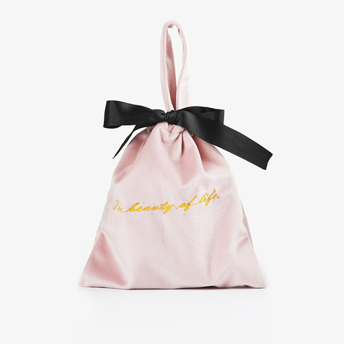 High-end velvet embroidered shoulder strap pouch, luxury cosmetic storage bag, green dustproof small cloth bag with logo print