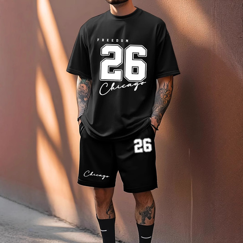 Loose, casual, and stylish T-shirt men's sportswear set—cross-border new summer short-sleeved shorts with 3D digital printing.