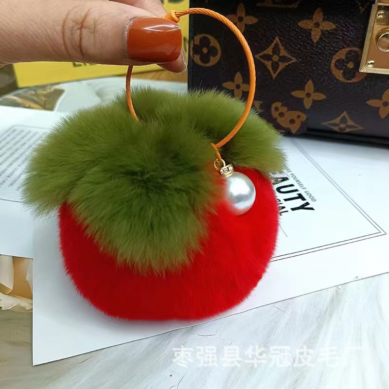 Imitación de piel de conejo Rex buena cosa sucedió Caqui colgante de peluche bola llavero bolsa de joyería teléfono móvil adornos hechos a mano de piel