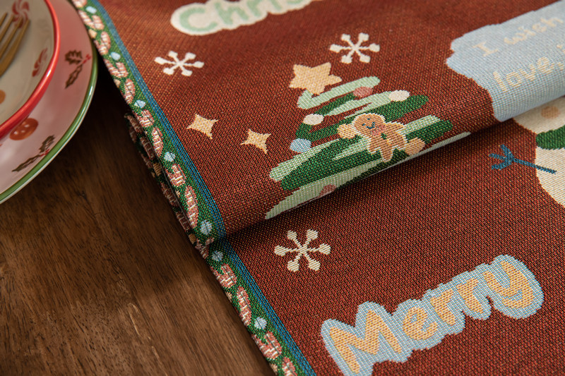 Christmas Jacquard Table Runner Polyester Cotton Decorative Flag_voghion.com