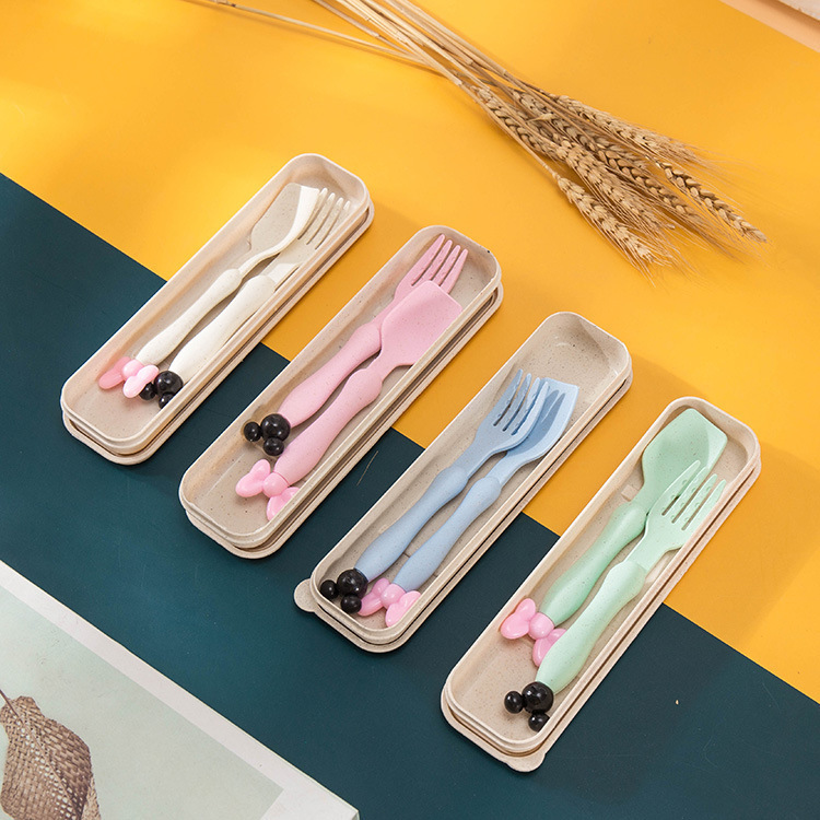 Cross-border wheat straw portable tableware set children's cartoon spoon Fork tableware two-piece promotional gift logo printing Cross-border wheat straw portable tableware set children's cartoon spoon Fork tableware two-piece promotional gift logo printing