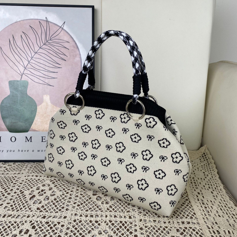 Amazon Ebay Retro Houndstooth Knitted Handbag Dumpling Bag Shoulder Bag Versatile Casual Bag Tote Handbag