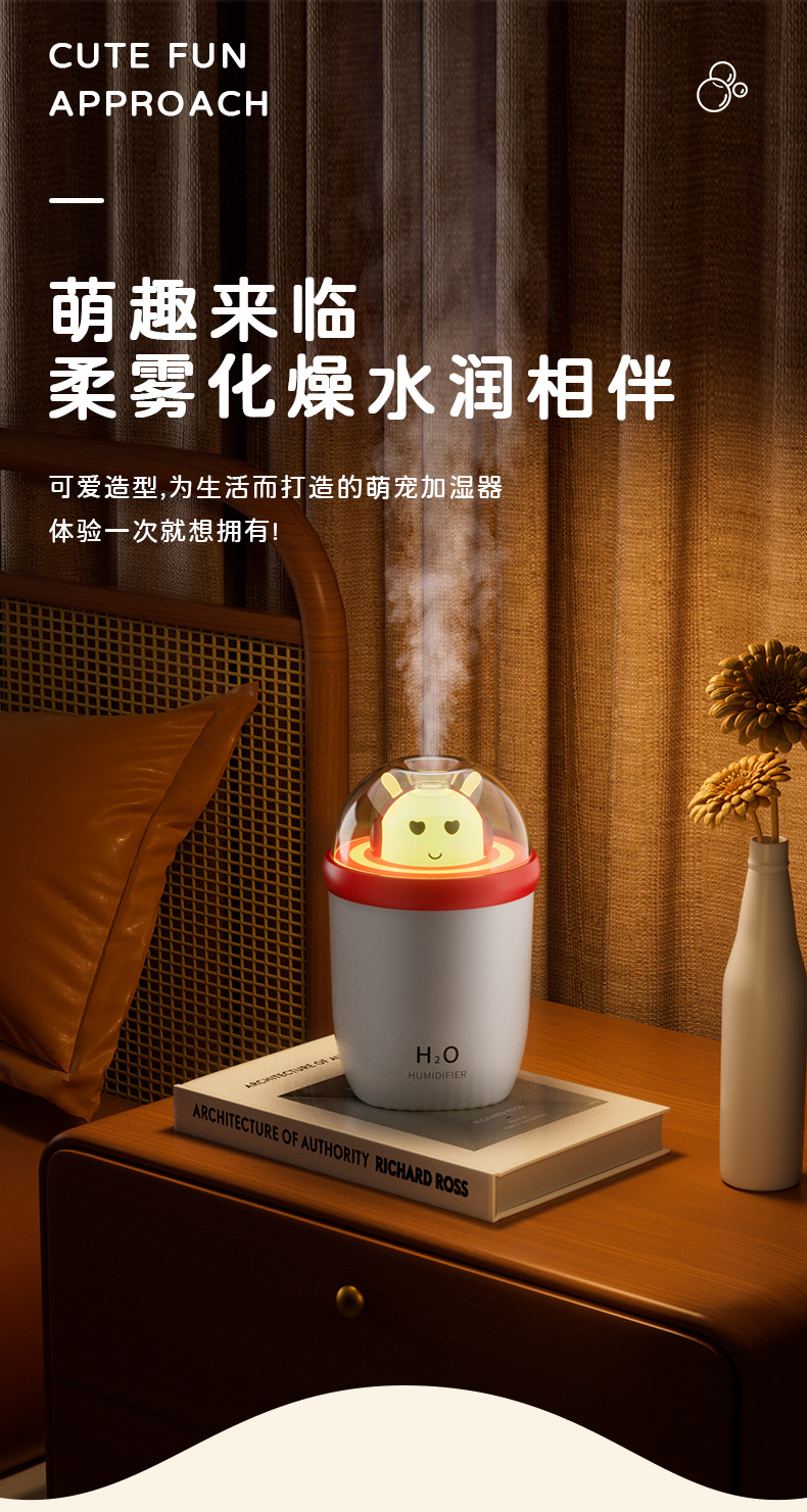 创意桌面加湿器家用静音卧室小型便携车载氛围灯香薰喷雾空气加湿详情4