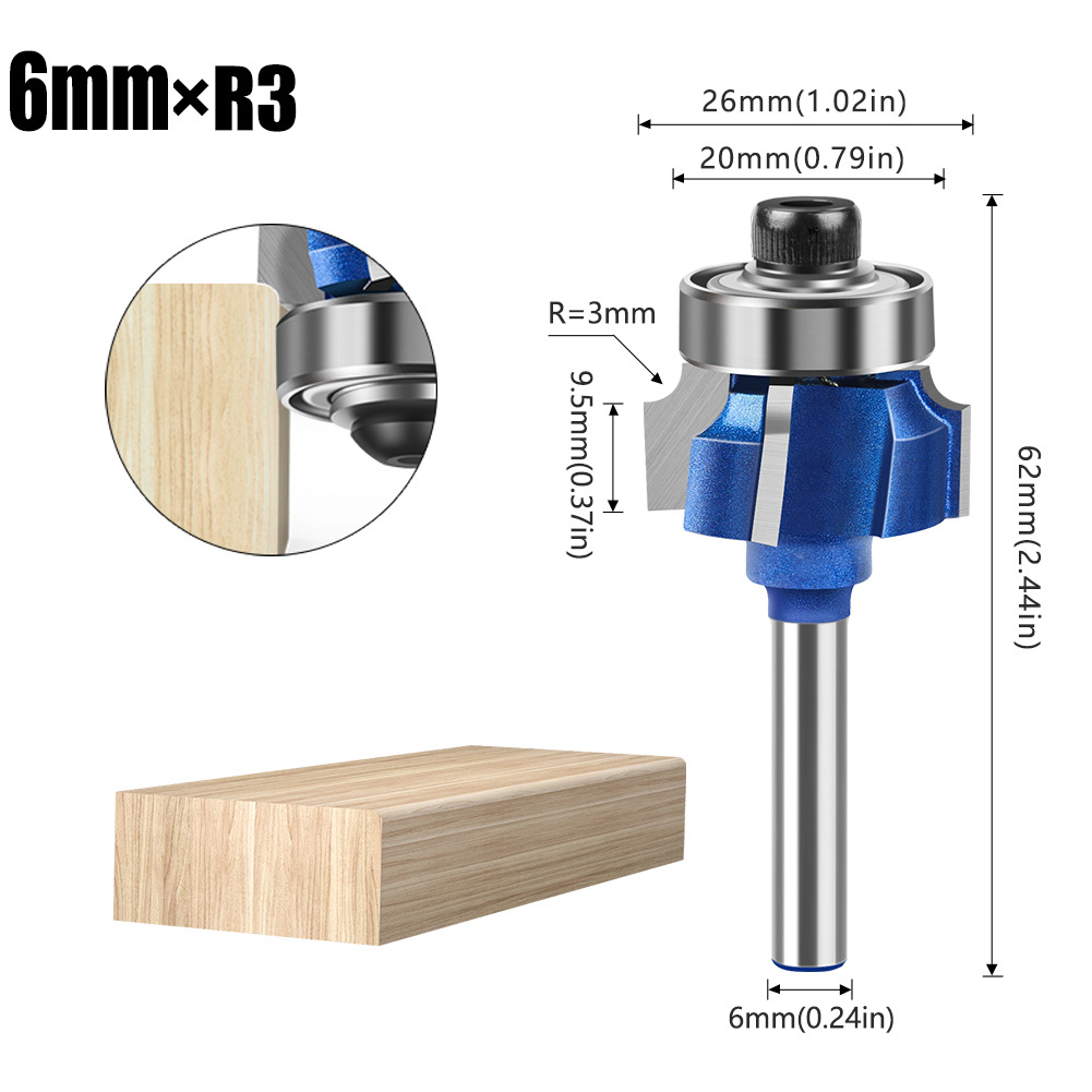 6mm mango 1/4 mango cuchillo de borde de cuatro filos cuchillo de ángulo redondo cuchillo de corte de arco cuchillo de carpintería portátil R cuchillo de borde invertido