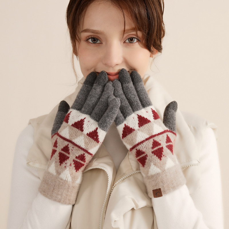 日本のウールのニットの手袋の女性の冬の保温のすべての指の手袋のベルベットの厚い騎乗の毛糸のタッチパネルの手袋の男|undefined