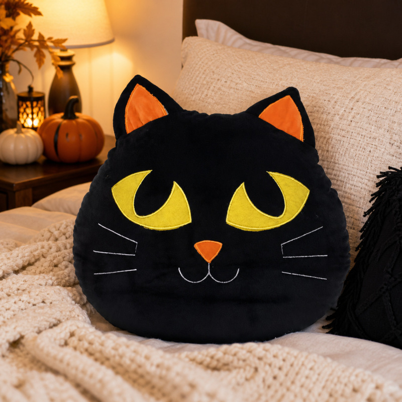 New Cute Black Cat-Shaped Throw Pillow, Autumn Festival Atmosphere Decoration, Home Sofa Cushion, Halloween Gift