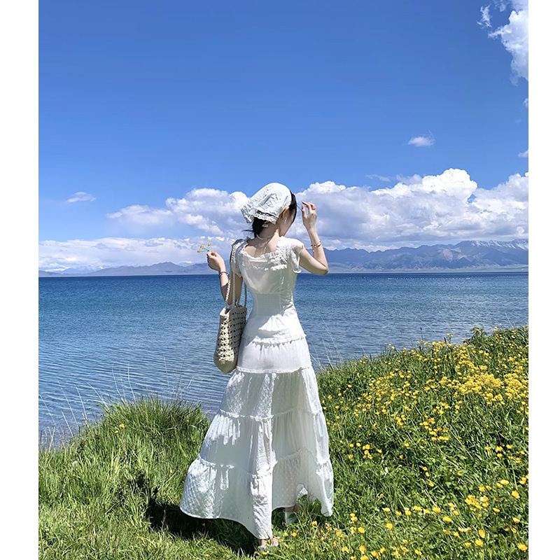 OUGE 優しくシンプルなシチリアの真夏フレンチレースパッチワークウエストシャツスーツ女性用 2025 夏新作|undefined