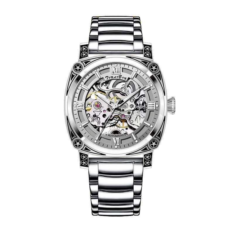 TB6649 실버 쉘 회색 표면 실버 바늘 실버 스틸 벨트