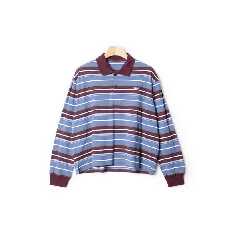 Gr* Yang Caiyu's Same Style American Retro Stripesd Long-Sleeved T-Shirt Women's Spliced Sports Polo Shirt Casual Top New