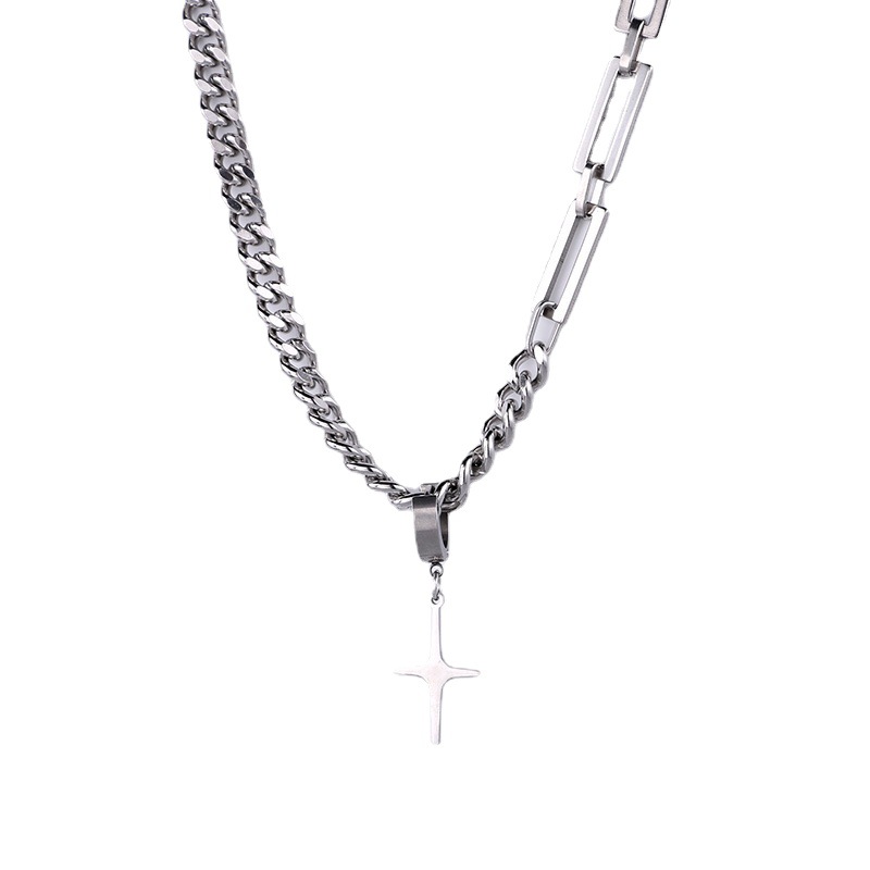 Collana con orecchini a croce semplice e versatile del marchio Ha Chao, design di nicchia femminile, ciondolo di coppia con giunzioni in acciaio al titanio_voghion.com