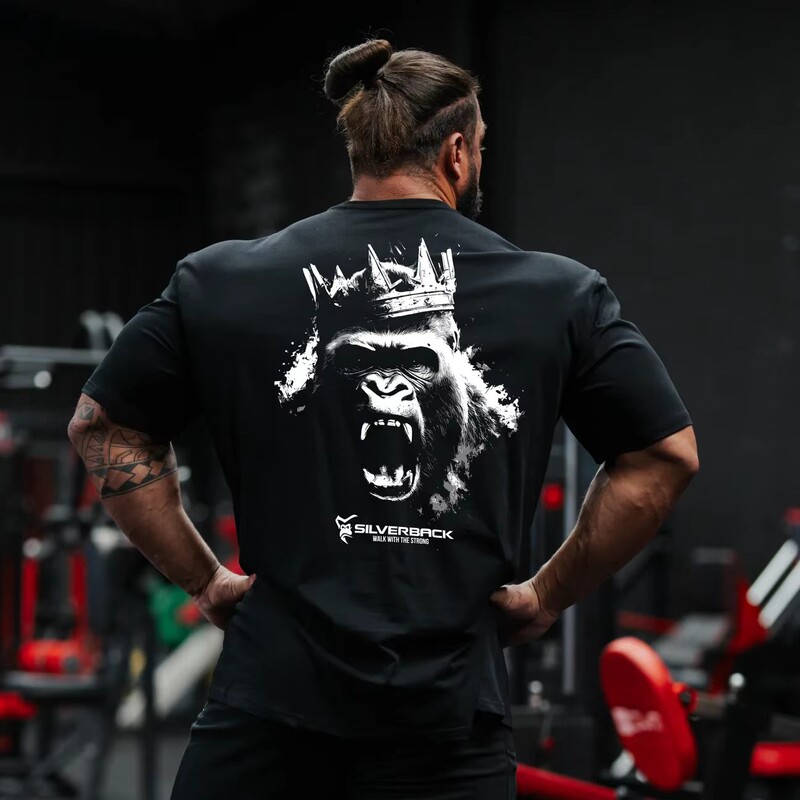 2026Silverback Silverback Gorilla Print Short-Sleeved T-Shirt Men's Fitness Sports Casual Cotton Top