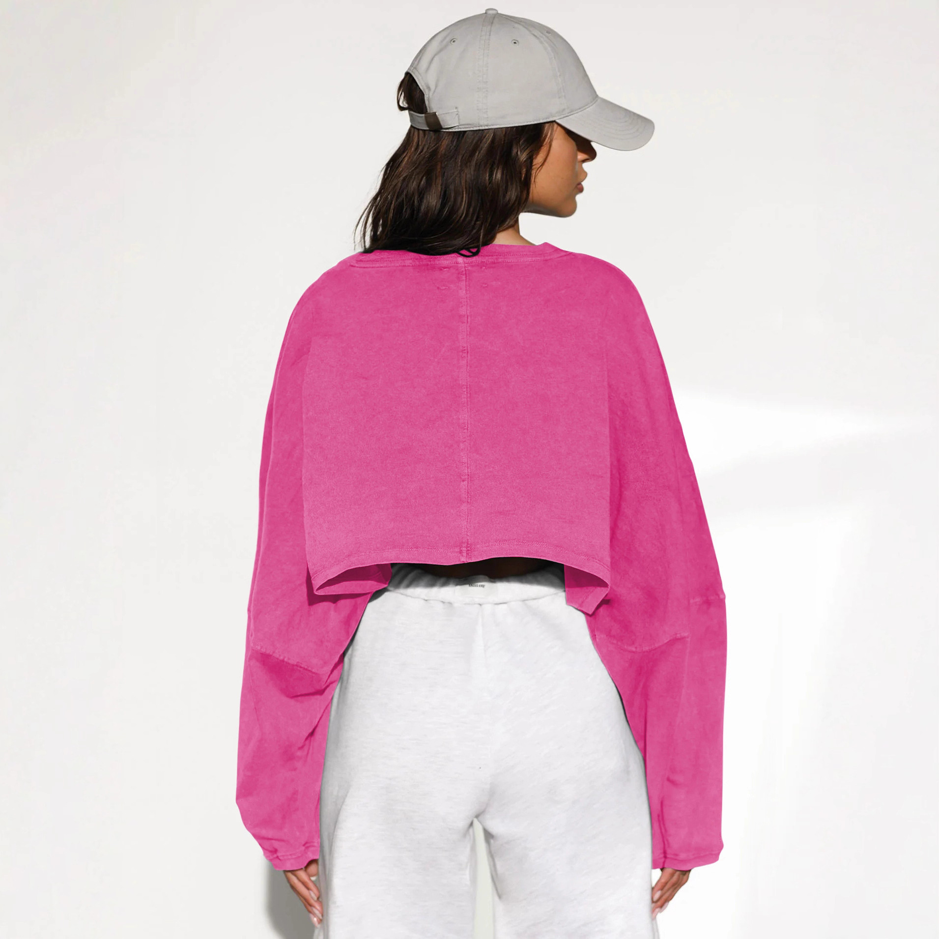 2026 Cross-Border Crop Round Neck Sweatshirt European And American Women's Fashion Short Sports Base Shirt T-Shirt_ecoleips.com