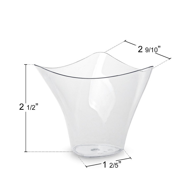Plástico duro PS estrictamente seleccionado, transparente desechable 100ml, copa de postre de borde retorcido, juego de cuchara de copa de mousse, Amazon transfronterizo