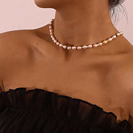 欧美跨境饰品 几何椭圆珍珠珠链项饰女 时尚彩色米珠水手圆扣项链