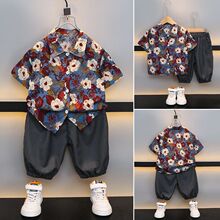 儿童套装2025新款韩版衬衣炸街夏薄款时尚休闲短袖度假男童花衬衫