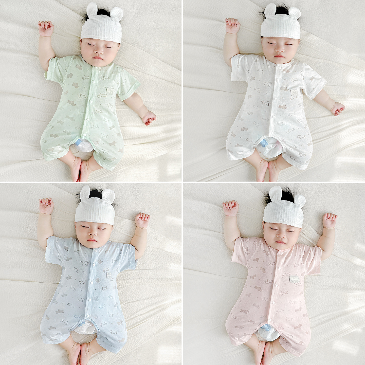Ropa de bebé de una pieza, ropa de verano para recién nacidos, pijamas para hombres y mujeres, mampara de entrepierna abierta de manga corta delgada, ropa de verano para bebés