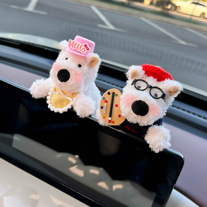 Linda decoración de coche de West Highland pantalla de control central de coche muñeca de fiesta cachorro accesorios de coche pantalla de visualización decoración de pantalla