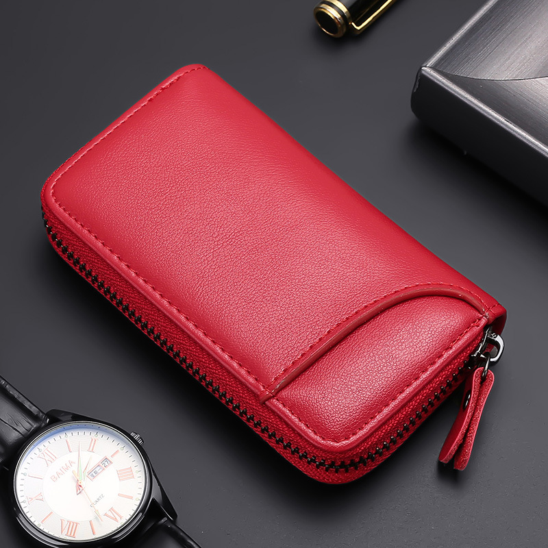 Bolso de llave bolso de la llave de los hombres de gran capacidad de cuero suave negocio hogar simple cremallera cintura colgando coche Multi-Función bolsa de la Tarjeta