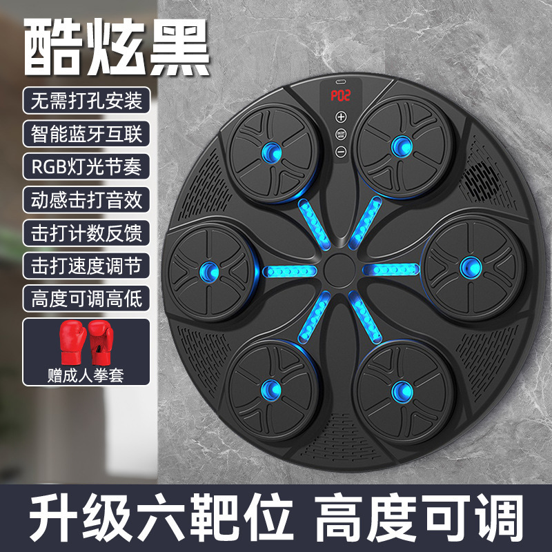 뮤직복싱타겟 + 성인복싱글러브 [블루투스 음악 + 라이트리듬 + 높이조절] 플래시 쿨 블랙