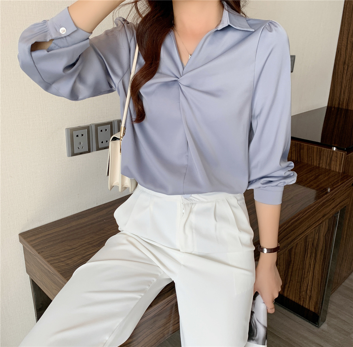 silk satin long-sleeved shirt Nihaostyles wholesale clothing vendor NSFYF76632