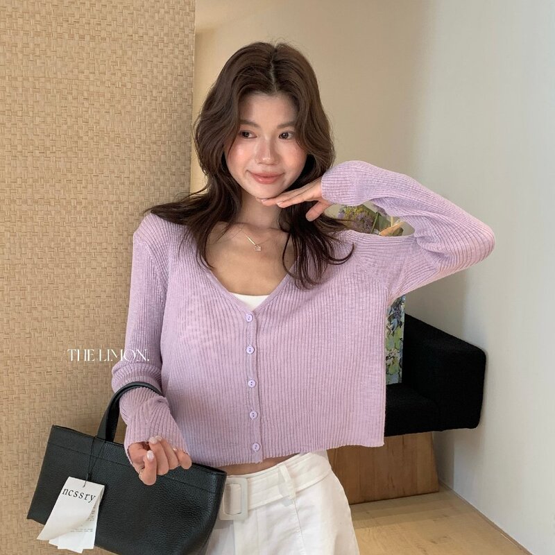 The Lemon Lemon Green Tea 2026 Spring V-Neck Long Sleeve Knitted Cardigan Women's Thin Sunscreen Outerwear Sweater The Lemon Lemon Green Tea 2026 Spring V-Neck Long Sleeve Knitted Cardigan Women's Thin Sunscreen Outerwear Sweater