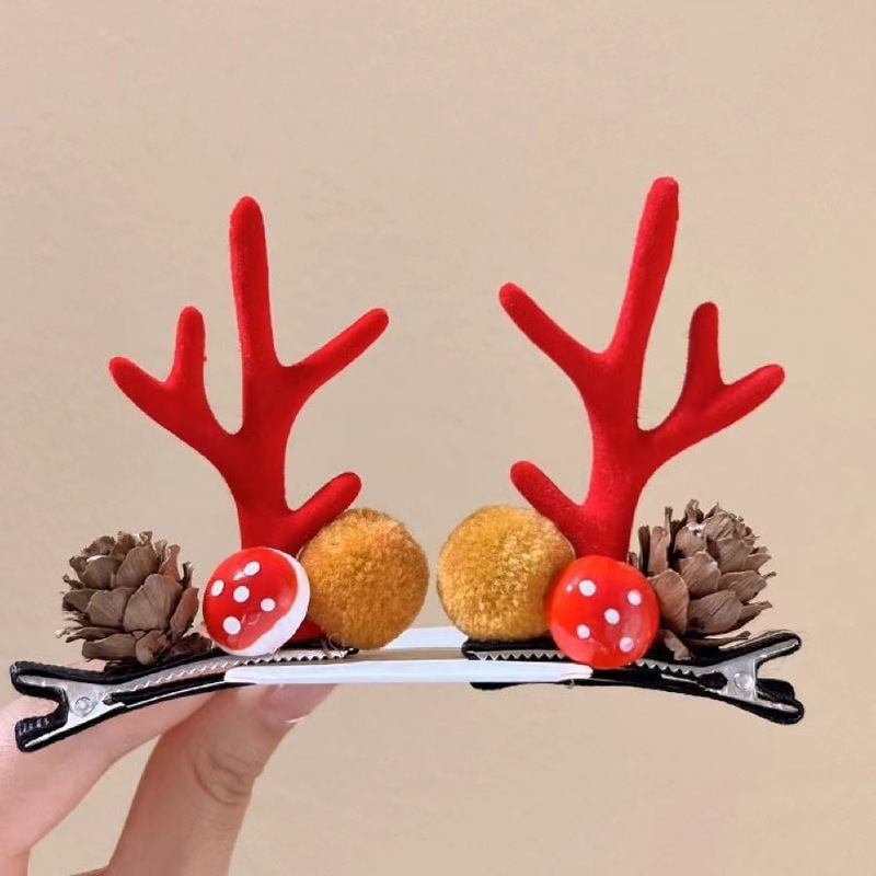 クリスマスの頭飾り森系ヘラジカのヘアピンが可愛い子供の鹿の角の耳のヘアピンのカチューシャのアクセサリーの小さいクリップの髪飾りです。|undefined