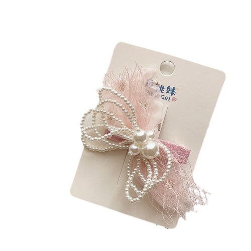 New pink princess style pearl mesh crown love flower bow children's baby girl hair accessories headdress