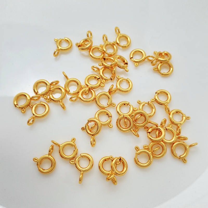 镀真金18k保色弹簧扣弹弓口diy饰品手链配件圆形活动弹扣手链项链