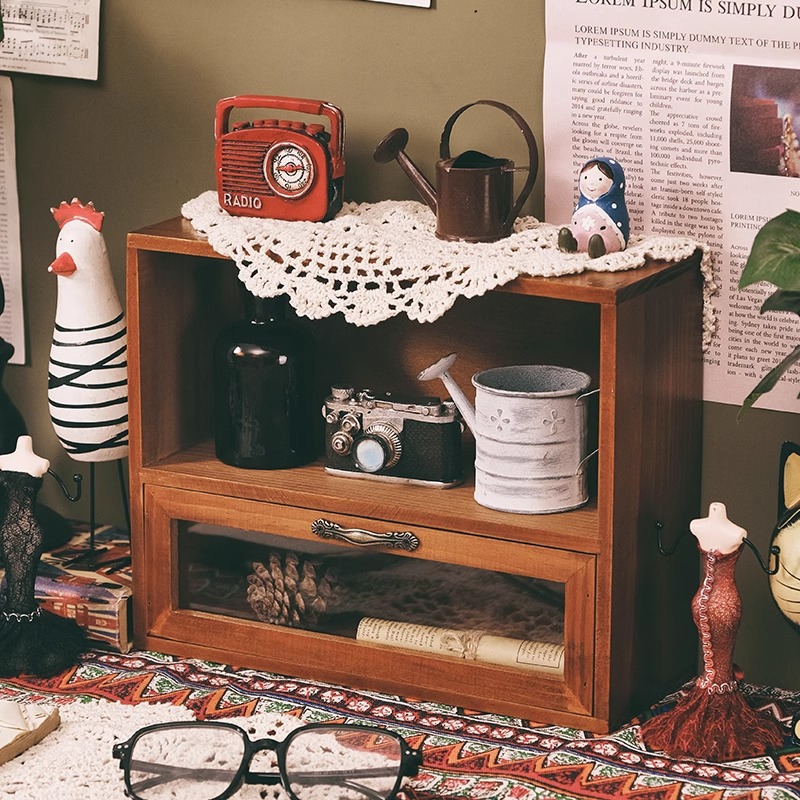 나무 캐비닛 크리 에이 티브 복고풍 데스크탑 오피스 스토리지 박스 서랍 유형 스킨 케어 화장품 향수 정리 스토리지 랙