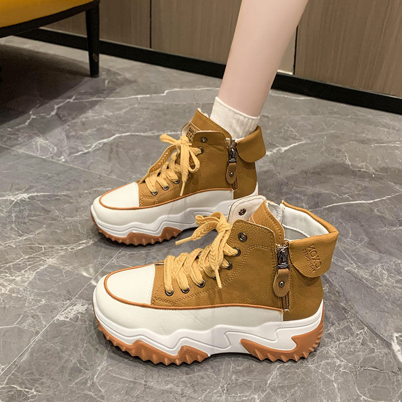 Design Sinn Kontrastfarbe Martin Damen 2024 Herbst neue koreanische Version dicke Sohle Höhe zunehmende kurze Stiefel_voghion.com