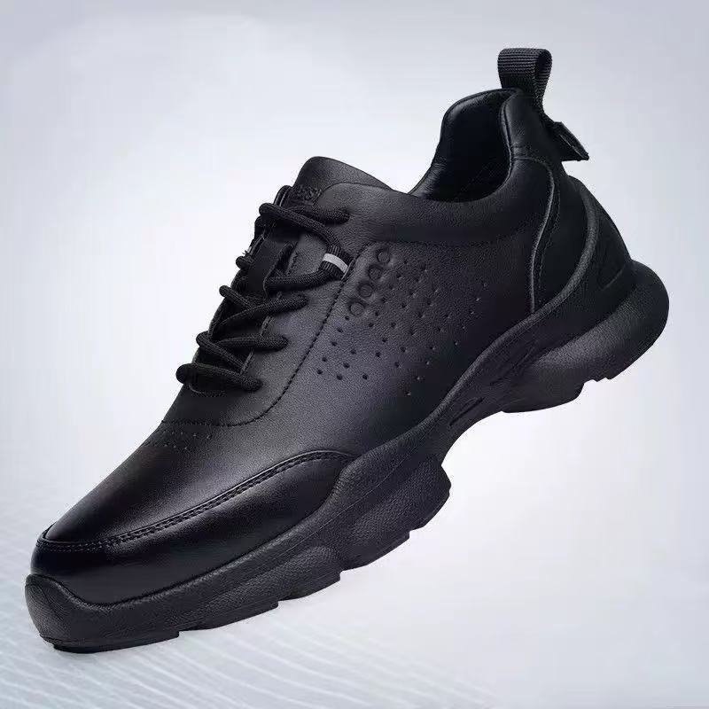 Cross-Border Men's Leather Shoes 2025 Spring New Men's Casual Shoes Soft Sole Non-Slip Sports Shoes Black Lace-Up