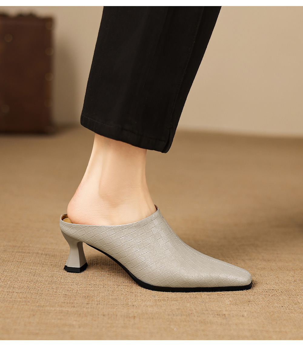 Sandal nữ bít mũi gót thô 5 cm, da bò đơn giản mùa xuân hè — đen chi tiết 17
