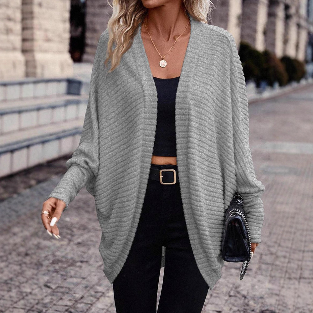 Women's Clothing V-Neck Knit Cardigan Sweater - Soft Loose Fit Long Sleeve Open Front Casual Pullover For Fall Winter (Black, Gray, Army Green)_voghion.com