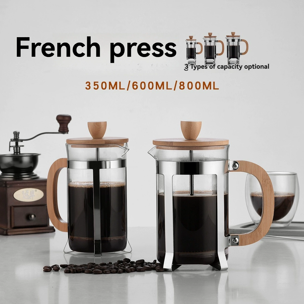 Деревянная ручка чайник стеклянный горшок давления пресс-фильтр кофейный прибор 350/600/800 мл кофейник оптом