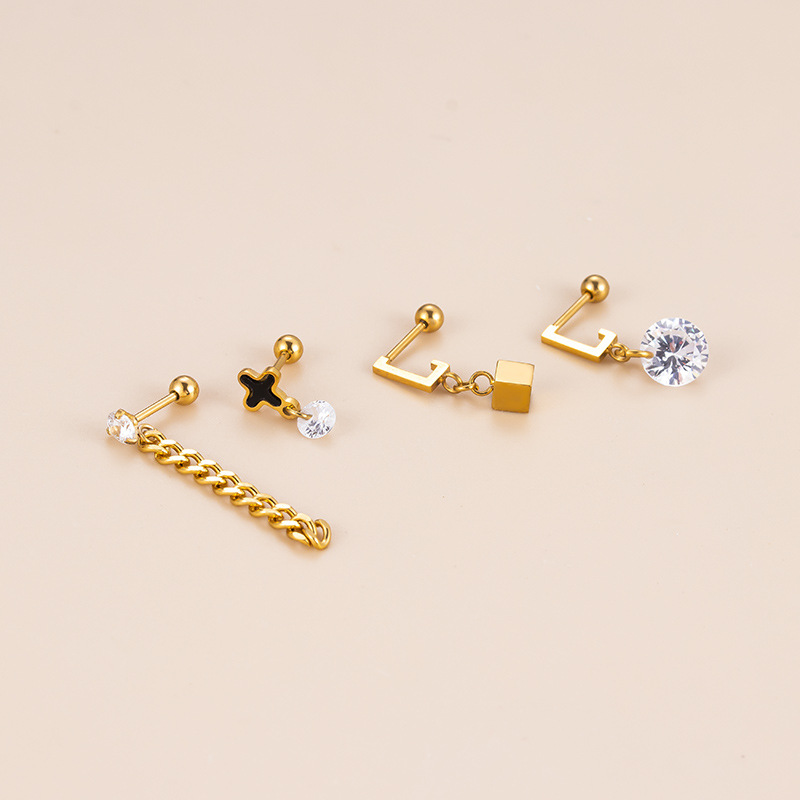 Fashion Geometric Stainless Steel Plating Inlay Zircon Ear Studs 1 Piece display picture 4