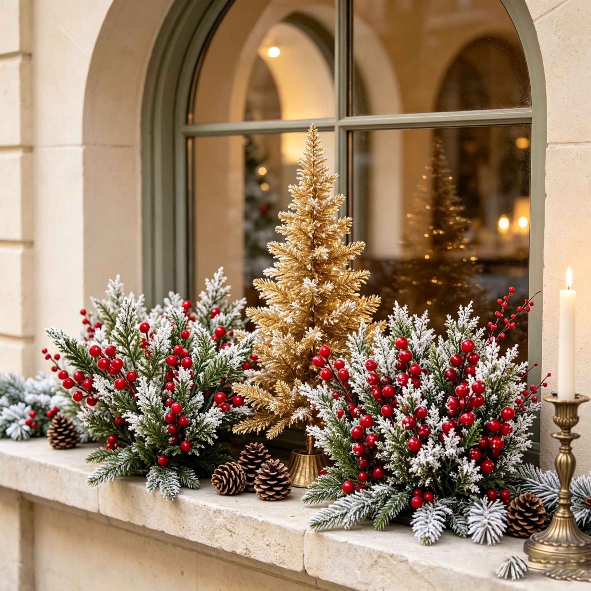 Cross-border Amazon Christmas red fruit pine needle branches artificial semi-snowflake pine branches floral festival decoration window display pieces