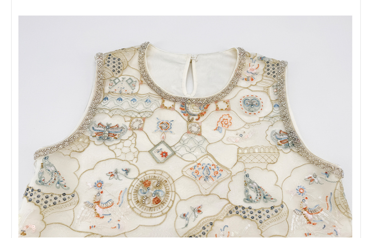 Bộ áo vest không tay và chân váy midi thêu ren cườm phong cách Tân Trung Hoa — bộ đồ, nửa váy, Trang chủ chi tiết 14