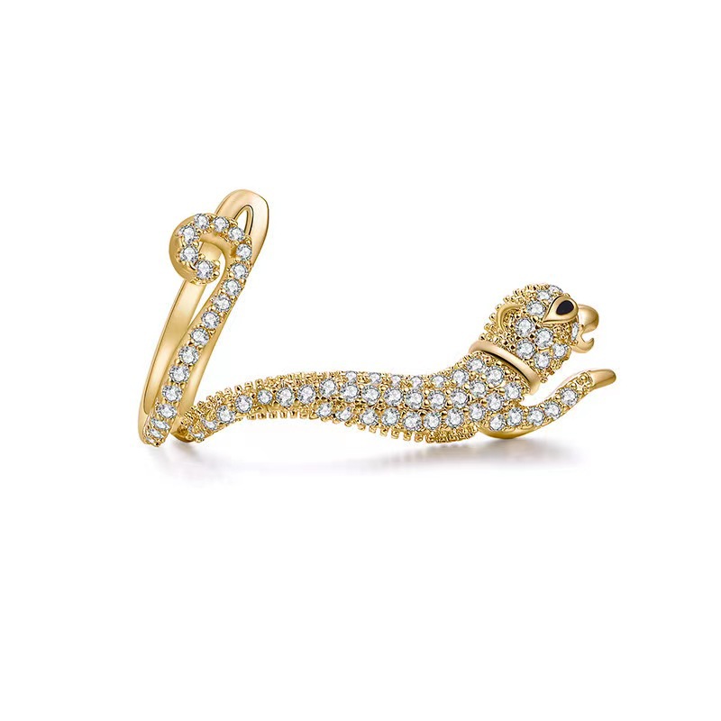 1 Piece Retro Snake Leopard Inlay Copper Zircon Ear Clips display picture 2