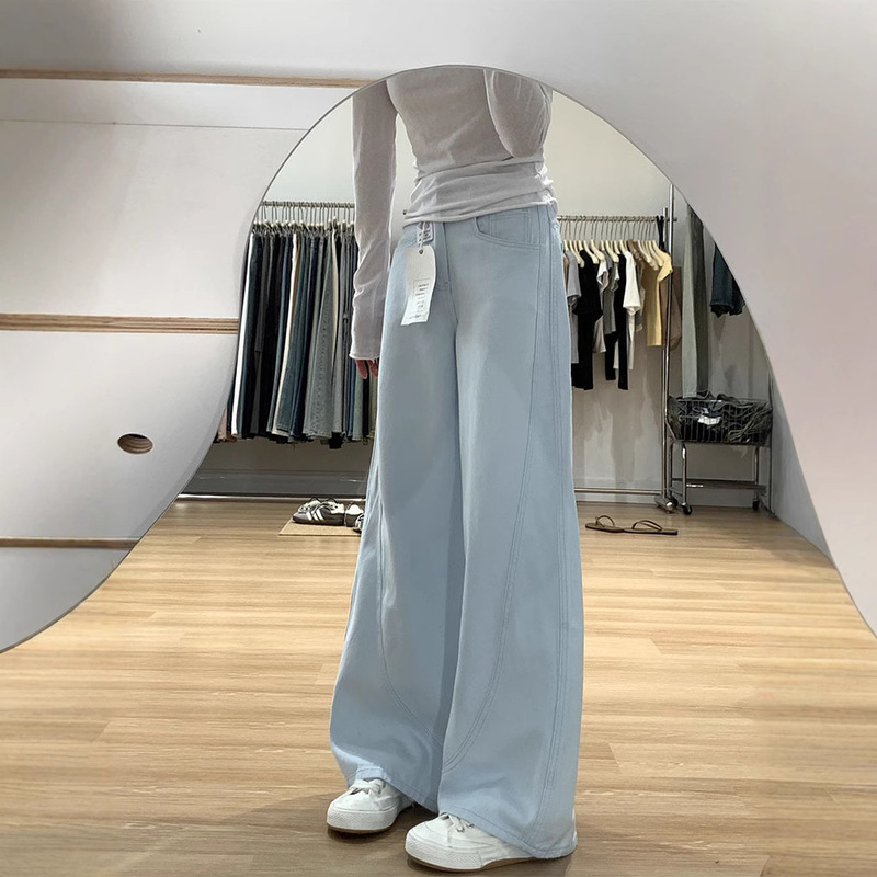 Plus Size Sky Blue Jeans for Women 2025 New Summer Fat mm High Waist Slim Loose Straight Pants Wide Leg Pants Plus Size Sky Blue Jeans for Women 2025 New Summer Fat mm High Waist Slim Loose Straight Pants Wide Leg Pants