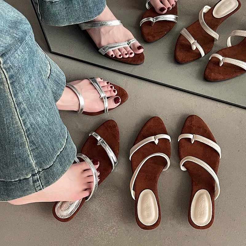 Summer slippers, sandals, french style, thin strap