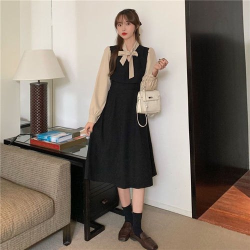 French retro charm slimming maxi dress goddess style baby neckline belt first love ginseng dress fashionable Hepburn style