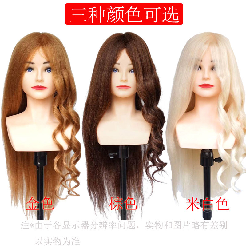 Cabeza de modelo con hombros de cabello real cabeza de maniquí ejercicio de cabello trenzado maquillaje de modelado cabeza de muñeca de rollo caliente